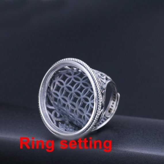 Ring Setting Blank Bezel 24x30mm 1pc 11g 925 Sterling Silver Adjustable for 1 Oval Shape Cabochon Stone Cameo No Prongs Wholesale Available