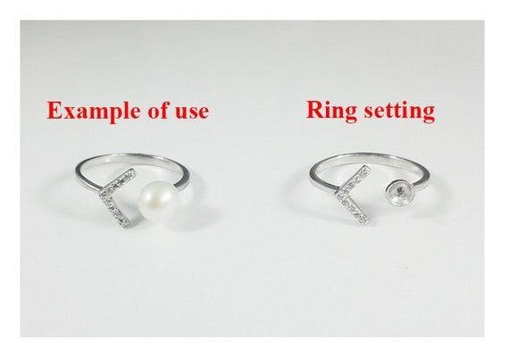 Ring Setting Blank 6mm 1pc 1g 925 Sterling Silver Adjustable CZ Semi Mount Round Shape Base for 1 Pearl Bead Wholesale Available