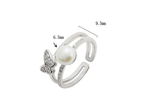 Ring Setting Blank 6.5mm 1pc 2.7g 925 Sterling Silver Adjustable CZ Semi Mount Round Shape Base for 1 Pearl Bead Wholesale Available