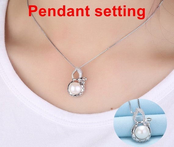 Necklace Pendant Setting Blank 8mm 1pc 1.8g 925 Sterling Silver Pumpkin Shape Base for 1 Pearl Bead CZ Semi Mount Wholesale Available