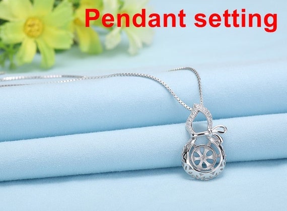 Necklace Pendant Setting Blank 8mm 1pc 1.8g 925 Sterling Silver Pumpkin Shape Base for 1 Pearl Bead CZ Semi Mount Wholesale Available