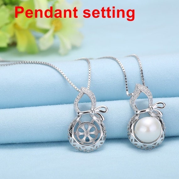 Necklace Pendant Setting Blank 8mm 1pc 1.8g 925 Sterling Silver Pumpkin Shape Base for 1 Pearl Bead CZ Semi Mount Wholesale Available