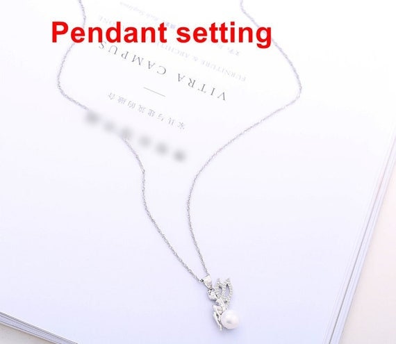 Necklace Pendant Setting Blank 8mm 1pc 1.7g 925 Sterling Silver Wings Fairy Shape Base for 1 Pearl Bead CZ Semi Mount Wholesale Available