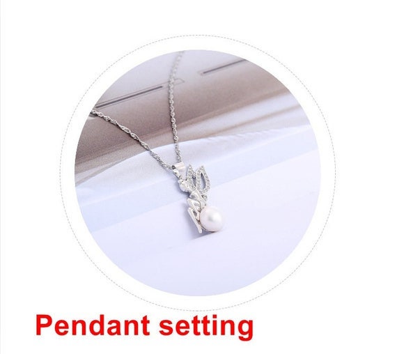 Necklace Pendant Setting Blank 8mm 1pc 1.7g 925 Sterling Silver Wings Fairy Shape Base for 1 Pearl Bead CZ Semi Mount Wholesale Available