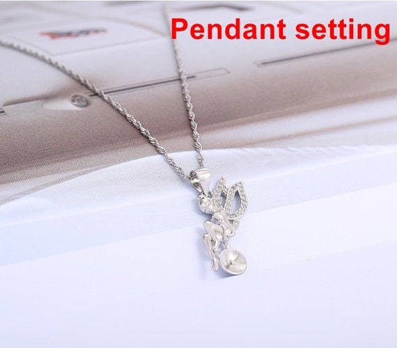 Necklace Pendant Setting Blank 8mm 1pc 1.7g 925 Sterling Silver Wings Fairy Shape Base for 1 Pearl Bead CZ Semi Mount Wholesale Available