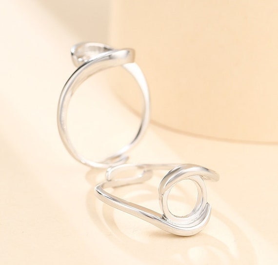 Ring Setting Blank Bezel 3-15mm 1pc 1.6g 925 Sterling Silver Adjustable for 1 Round Shape Cabochon Stone Cameo No Prongs Wholesale Available
