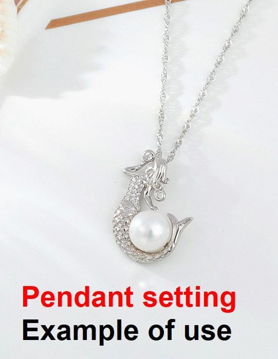 Necklace Pendant Setting Blank 9.5mm 1pc 2.8g 925 Sterling Silver Mermaid Shape Base for 1 Pearl Bead CZ Semi Mount Wholesale Available