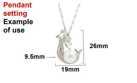 Necklace Pendant Setting Blank 9.5mm 1pc 2.8g 925 Sterling Silver Mermaid Shape Base for 1 Pearl Bead CZ Semi Mount Wholesale Available