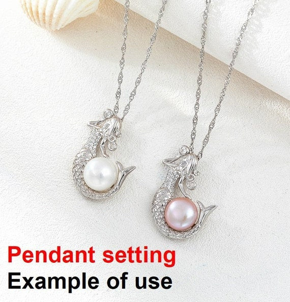 Necklace Pendant Setting Blank 9.5mm 1pc 2.8g 925 Sterling Silver Mermaid Shape Base for 1 Pearl Bead CZ Semi Mount Wholesale Available