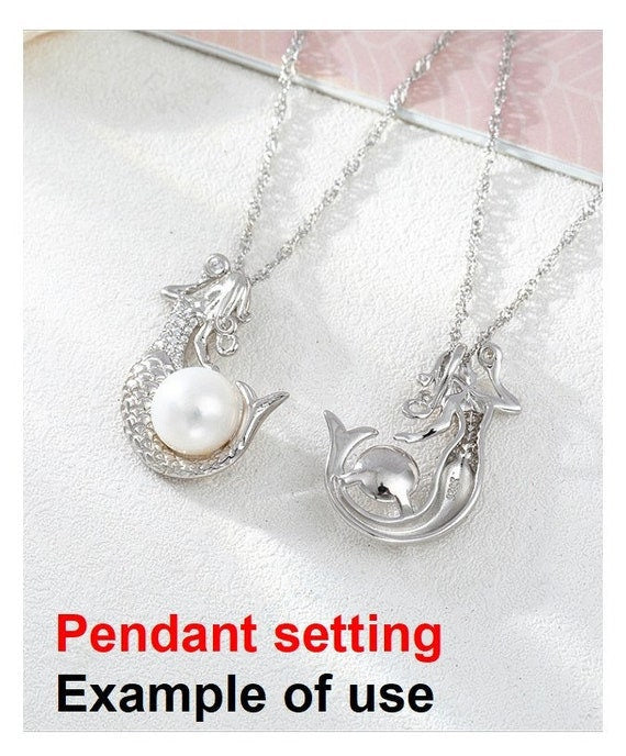 Necklace Pendant Setting Blank 9.5mm 1pc 2.8g 925 Sterling Silver Mermaid Shape Base for 1 Pearl Bead CZ Semi Mount Wholesale Available