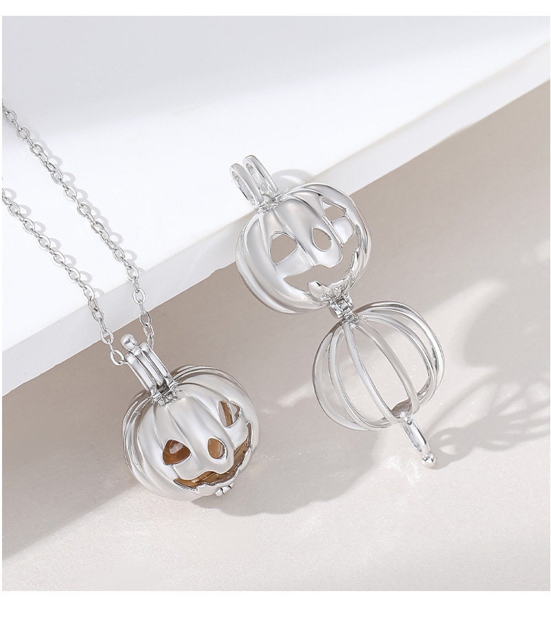 Necklace Pendant Blank Setting Halloween Pumpkin 15x22mm Sterling Silver Fine 925 For One Bead No Prong DIY Jewelry Finding Wholesale 1pc