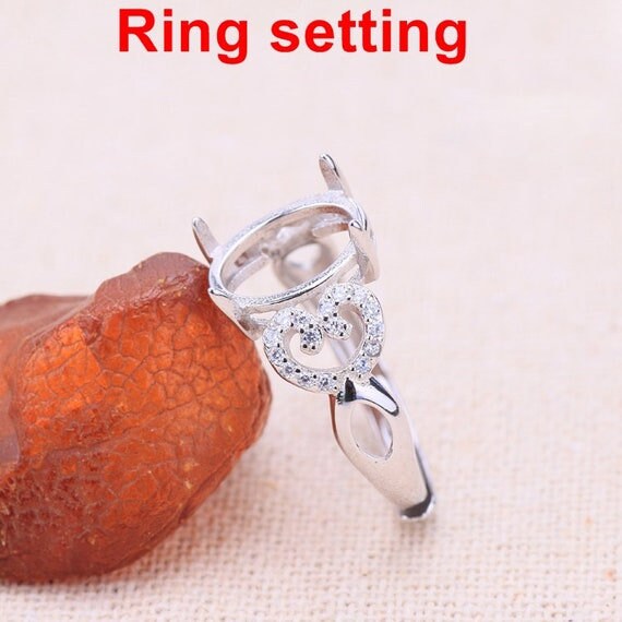 Halo Ring Setting Blank 9x11mm 1pc 925 Sterling Silver CZ Semi Mount for Oval Faceted Cabochon Stone 4 Prongs Adjustable Wholesale Available