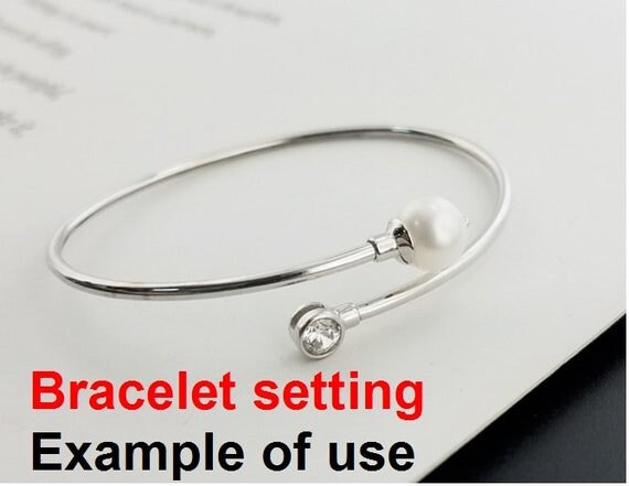 Cuff Mount Bracelet Setting Blank Adjustable 1pc 2" 58mm 3.7g 925 Sterling Silver CZ Semi Mount for 1 Pearl Bead 6-8mm Wholesale Available