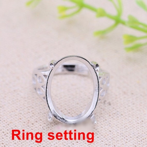 Ring Setting Blank Bezel 14x18mm 1pc 3.4g 925 Sterling Silver Adjustable for 1 Oval Shape Cabochon Cameo 4 Prongs Wholesale Available
