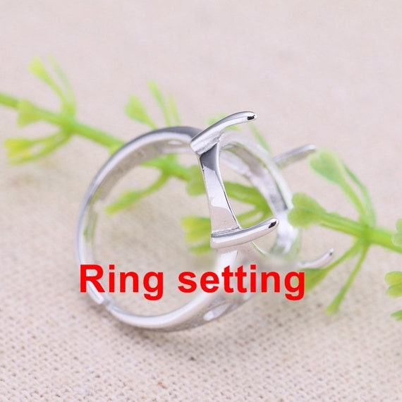 Ring Setting Blank Bezel 14x18mm 1pc 3.4g 925 Sterling Silver Adjustable for 1 Oval Shape Cabochon Cameo 4 Prongs Wholesale Available