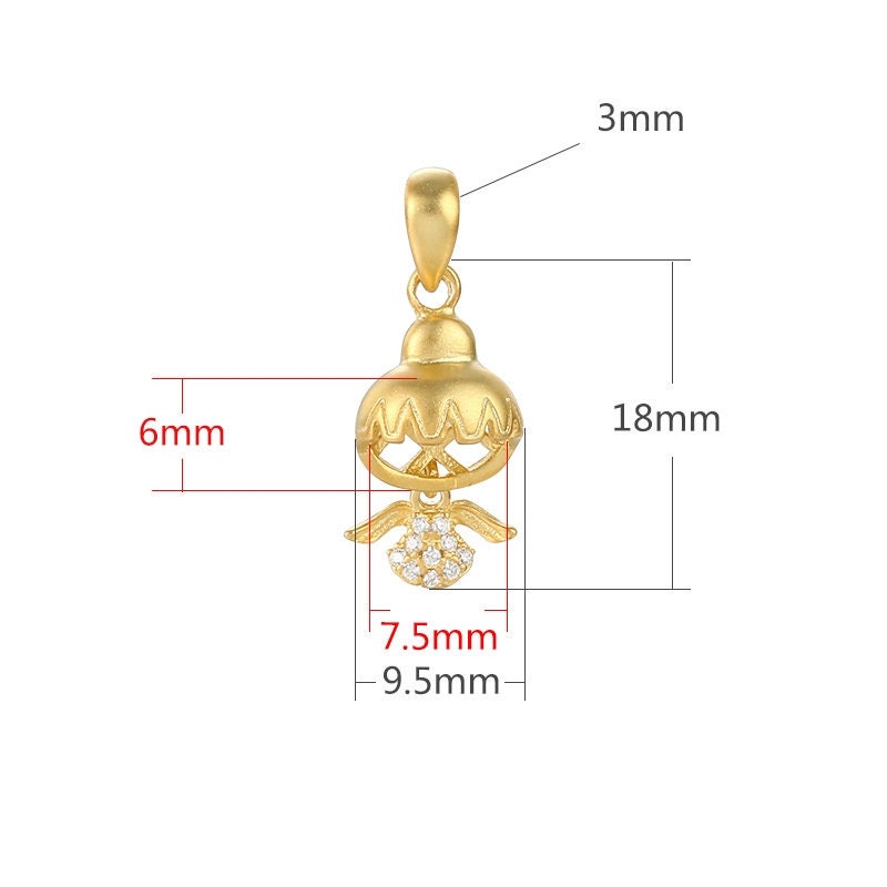 Necklace Pendant Blank Setting Angel Charm 6x7.5mm Sterling Silver Fine 925 For One Bead No Prong DIY Jewelry Finding Wholesale 1pc