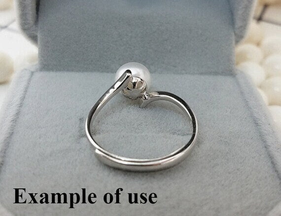 Ring Setting Blank 8mm 1pc 1.1g 925 Sterling Silver Adjustable Round Shape Base for 1 Pearl Bead Wholesale Available