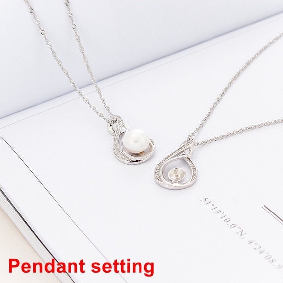 Necklace Pendant Setting Blank 8.5mm 1pc 1.7g 925 Sterling Silver Leaf Shape Base for 1 Pearl Bead CZ Semi Mount Wholesale Available