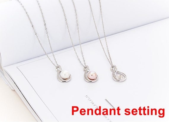 Necklace Pendant Setting Blank 8.5mm 1pc 1.7g 925 Sterling Silver Leaf Shape Base for 1 Pearl Bead CZ Semi Mount Wholesale Available