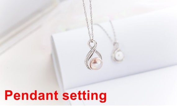 Necklace Pendant Setting Blank 8.5mm 1pc 1.7g 925 Sterling Silver Leaf Shape Base for 1 Pearl Bead CZ Semi Mount Wholesale Available