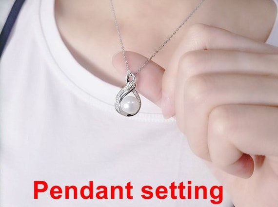 Necklace Pendant Setting Blank 8.5mm 1pc 1.7g 925 Sterling Silver Leaf Shape Base for 1 Pearl Bead CZ Semi Mount Wholesale Available