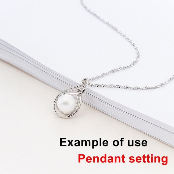 Necklace Pendant Setting Blank 8.5mm 1pc 1.7g 925 Sterling Silver Leaf Shape Base for 1 Pearl Bead CZ Semi Mount Wholesale Available