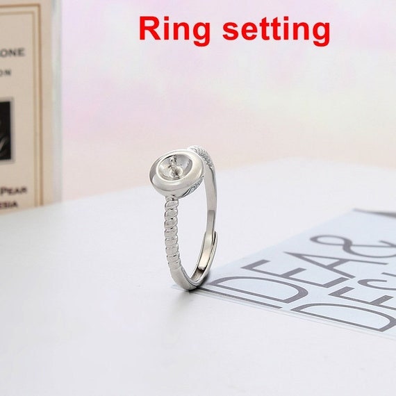 Ring Setting Blank 6mm 1pc 1.9g 925 Sterling Silver Adjustable Round Shape Base for 1 Pearl Bead Wholesale Available