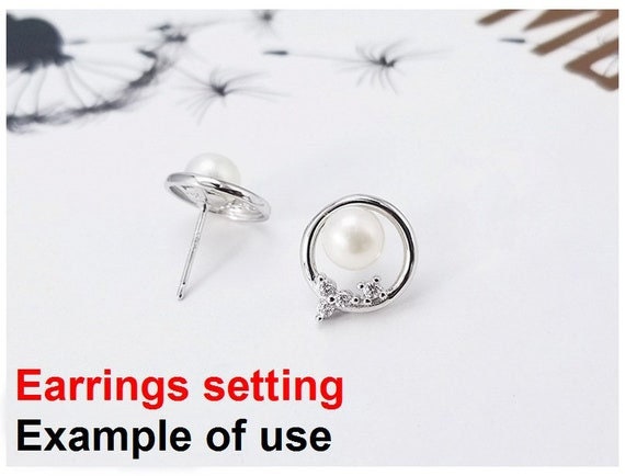 Stud Earring Setting Blanks 7mm 1 Pair 1.8g 925 Sterling Silver CZ Semi Mount Round Base for 1 Pearl Bead Wholesale Available