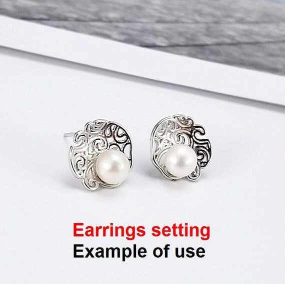 Stud Earring Setting Blanks 5.5mm 1 Pair 1.4g 925 Sterling Silver Round Base for 1 Pearl Bead Wholesale Available