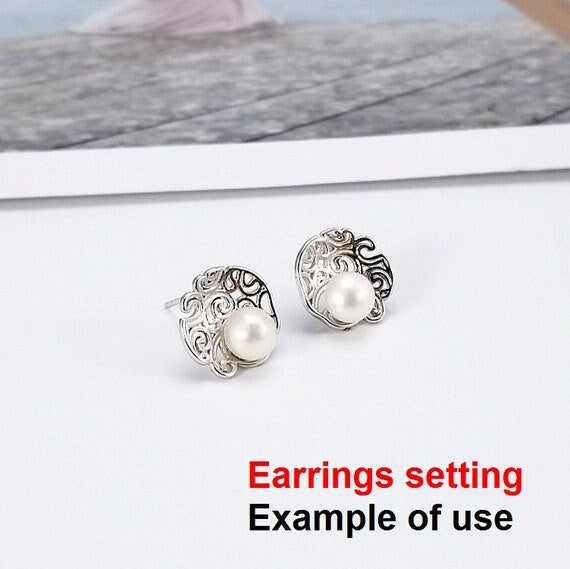 Stud Earring Setting Blanks 5.5mm 1 Pair 1.4g 925 Sterling Silver Round Base for 1 Pearl Bead Wholesale Available