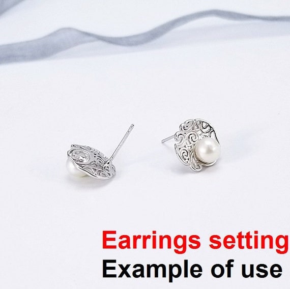 Stud Earring Setting Blanks 5.5mm 1 Pair 1.4g 925 Sterling Silver Round Base for 1 Pearl Bead Wholesale Available