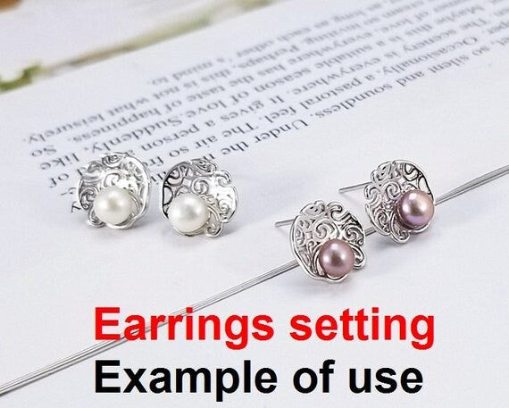 Stud Earring Setting Blanks 5.5mm 1 Pair 1.4g 925 Sterling Silver Round Base for 1 Pearl Bead Wholesale Available