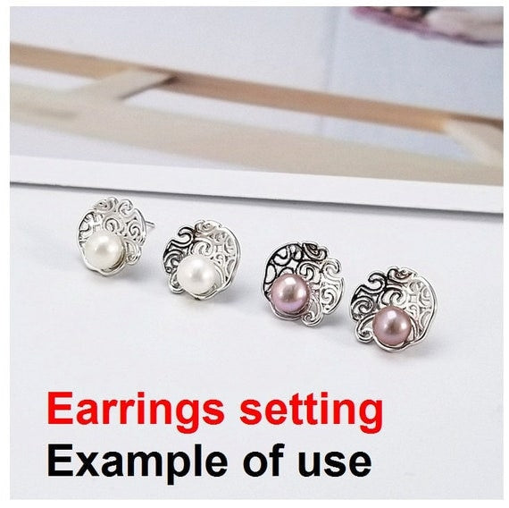 Stud Earring Setting Blanks 5.5mm 1 Pair 1.4g 925 Sterling Silver Round Base for 1 Pearl Bead Wholesale Available