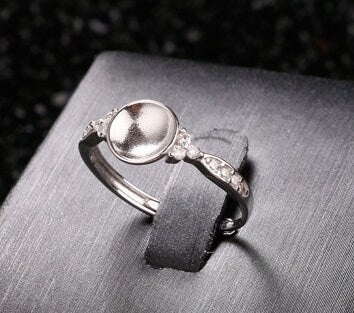 Ring Setting Blank 8-9mm 1pc 1.3g 925 Sterling Silver Adjustable CZ Semi Mount Round Shape Base for 1 Pearl Bead Wholesale Available