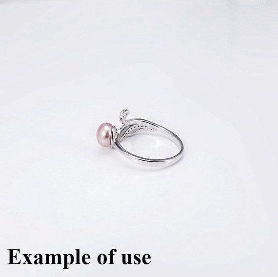 Ring Setting Blank 6.5mm 1pc 1.6g 925 Sterling Silver Adjustable CZ Semi Mount Round Shape Base for 1 Pearl Bead Wholesale Available