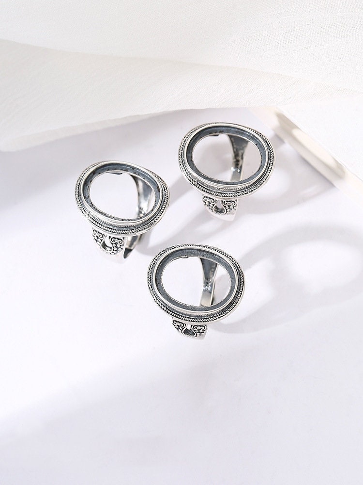 Ring Blank Cabochon Setting 13x18mm 925 Solid Sterling Silver Bezel Vintage Adjustable For One Stone DIY Jewelry Finding Wholesale 1pc