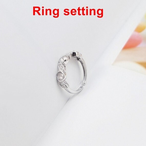 Ring Setting Blank 4mm 1pc 2.0g 925 Sterling Silver Adjustable CZ Semi Mount Round Shape Base for 3 Pearls Beads Wholesale Available