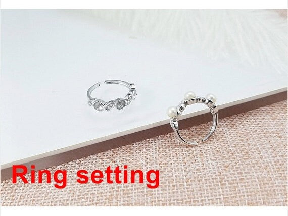 Ring Setting Blank 4mm 1pc 2.0g 925 Sterling Silver Adjustable CZ Semi Mount Round Shape Base for 3 Pearls Beads Wholesale Available