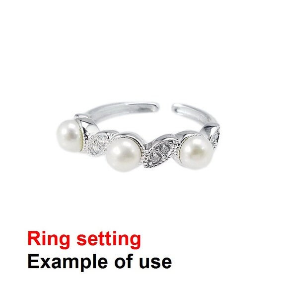 Ring Setting Blank 4mm 1pc 2.0g 925 Sterling Silver Adjustable CZ Semi Mount Round Shape Base for 3 Pearls Beads Wholesale Available