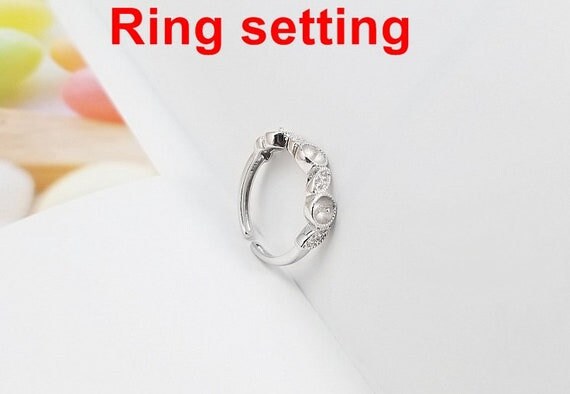 Ring Setting Blank 4mm 1pc 2.0g 925 Sterling Silver Adjustable CZ Semi Mount Round Shape Base for 3 Pearls Beads Wholesale Available