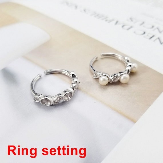 Ring Setting Blank 4mm 1pc 2.0g 925 Sterling Silver Adjustable CZ Semi Mount Round Shape Base for 3 Pearls Beads Wholesale Available