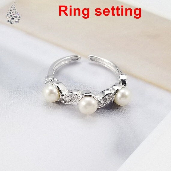 Ring Setting Blank 4mm 1pc 2.0g 925 Sterling Silver Adjustable CZ Semi Mount Round Shape Base for 3 Pearls Beads Wholesale Available