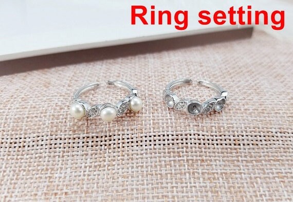 Ring Setting Blank 4mm 1pc 2.0g 925 Sterling Silver Adjustable CZ Semi Mount Round Shape Base for 3 Pearls Beads Wholesale Available