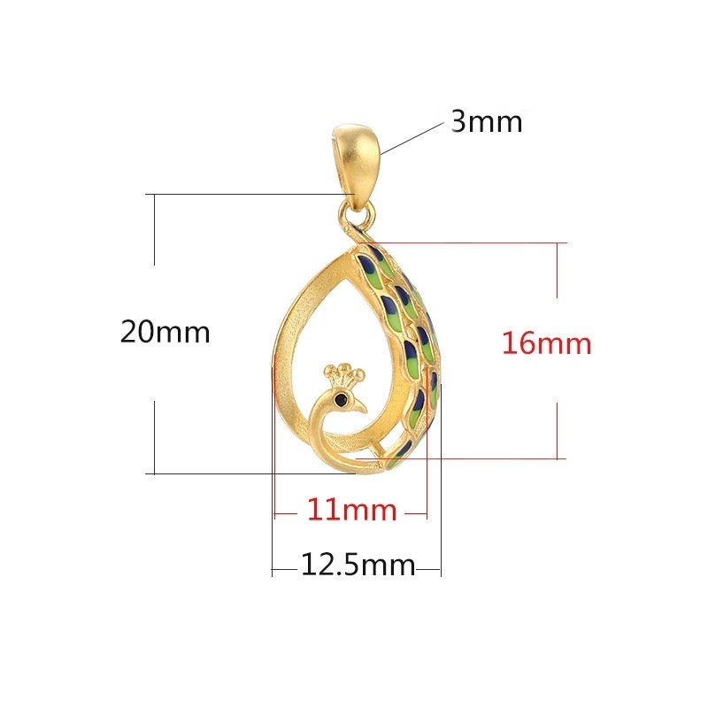 Necklace Pendant Blank Setting Peacock Drop 11x16mm Sterling Silver Fine 925 For One Cabochon No Prong DIY Jewelry Finding Wholesale 1pc