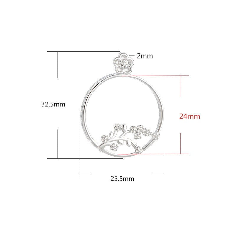Necklace Pendant Frame Setting Leaf Round Base 24mm Sterling Silver Fine 925 For One Cabochon No Prongs DIY Jewelry Finding Wholesale 1pc