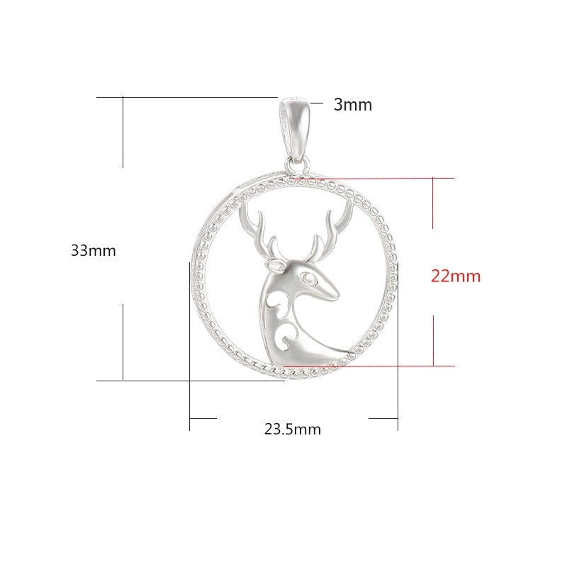 Necklace Pendant Frame Setting Deer Round Base 22mm Sterling Silver Fine 925 For One Cabochon No Prongs DIY Jewelry Finding Wholesale 1pc