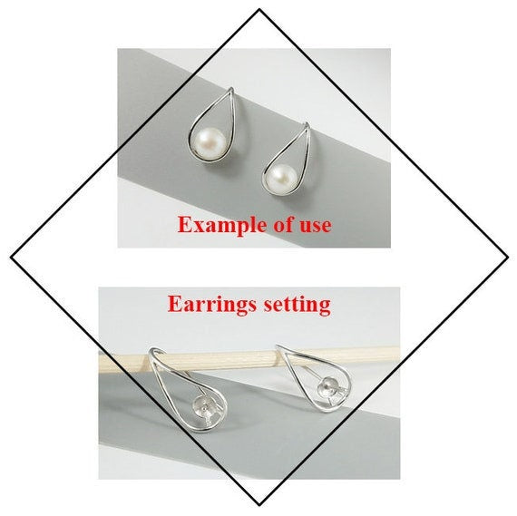 Hook Earring Setting Blanks 15 17mm 1 Pair 0.9g 925 Sterling Silver Base for 1 Pearl Bead Wholesale Available