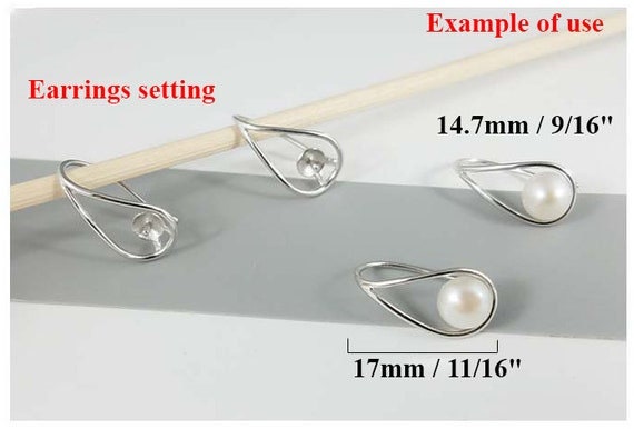 Hook Earring Setting Blanks 15 17mm 1 Pair 0.9g 925 Sterling Silver Base for 1 Pearl Bead Wholesale Available