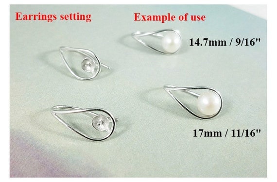 Hook Earring Setting Blanks 15 17mm 1 Pair 0.9g 925 Sterling Silver Base for 1 Pearl Bead Wholesale Available