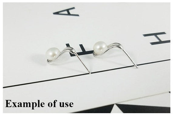 Hook Earring Setting Blanks 15 17mm 1 Pair 0.9g 925 Sterling Silver Base for 1 Pearl Bead Wholesale Available